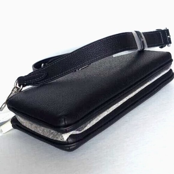 NWT Coach CJ789 Double Zip Crossbody in Refine Pebble Leather Clutch in Black - Picture 4 of 16